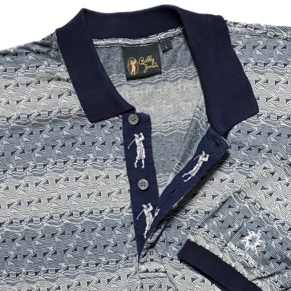 VTG 90s Spaish Trail Geometric Golf Polo Shirt Mens L Bobby Jones Italy Made